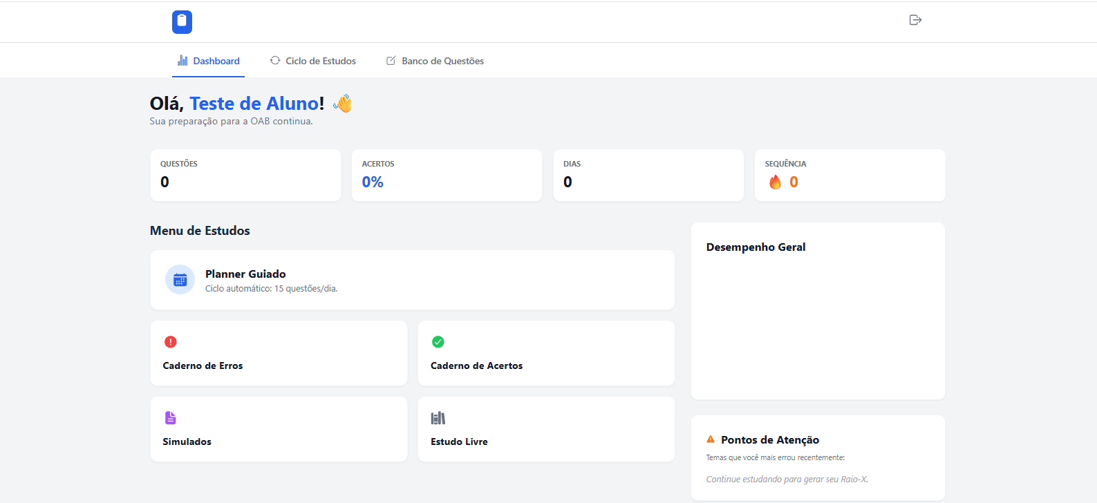 Dashboard Meu Planner OAB